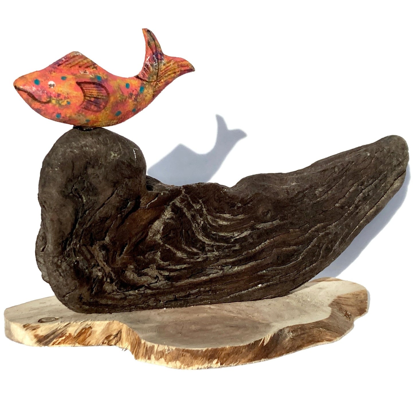 Carved Fish on New Zealand Driftwood Ornament - Wooden Sculpture - East Neuk Beach Crafts