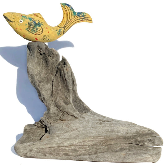 Carved Fish on New Zealand Driftwood Ornament - Wooden Sculpture - East Neuk Beach Crafts