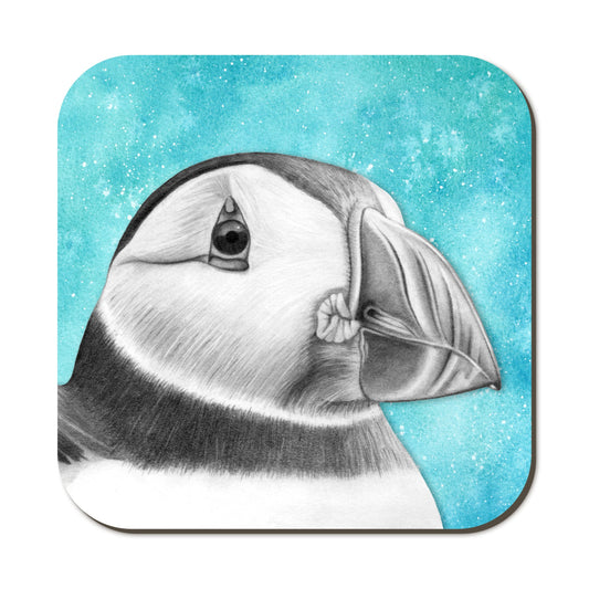 Coaster - Curious Puffin Pencil Art Drawing - Wildlife Portraits - East Neuk Beach Crafts