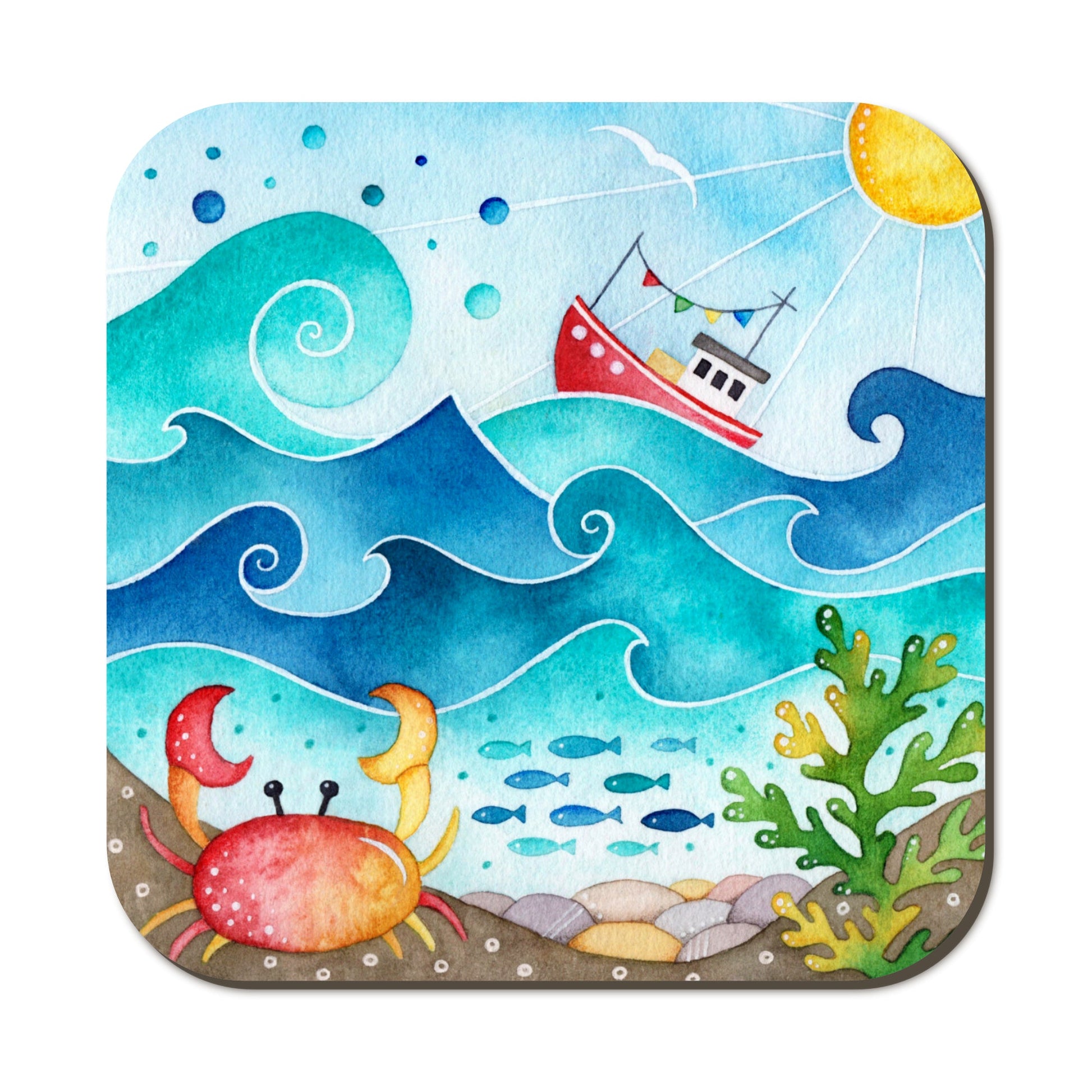 Coaster - Fishing Boat and Crab - Seaside Watercolours, East Neuk of Fife - East Neuk Beach Crafts