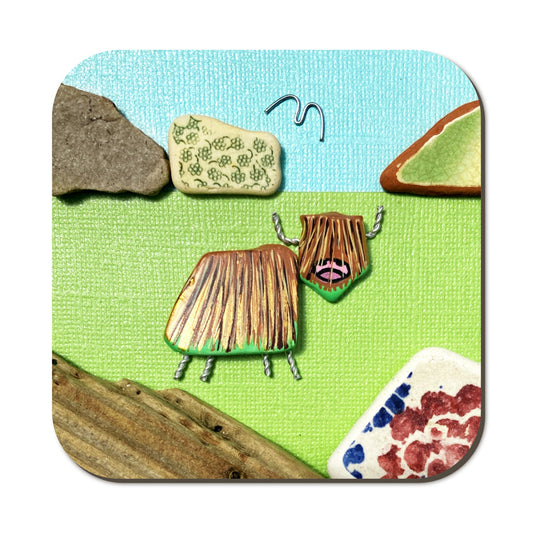 Coaster - Highland Cow in the Highlands - Beach Pebble Art - East Neuk Beach Crafts