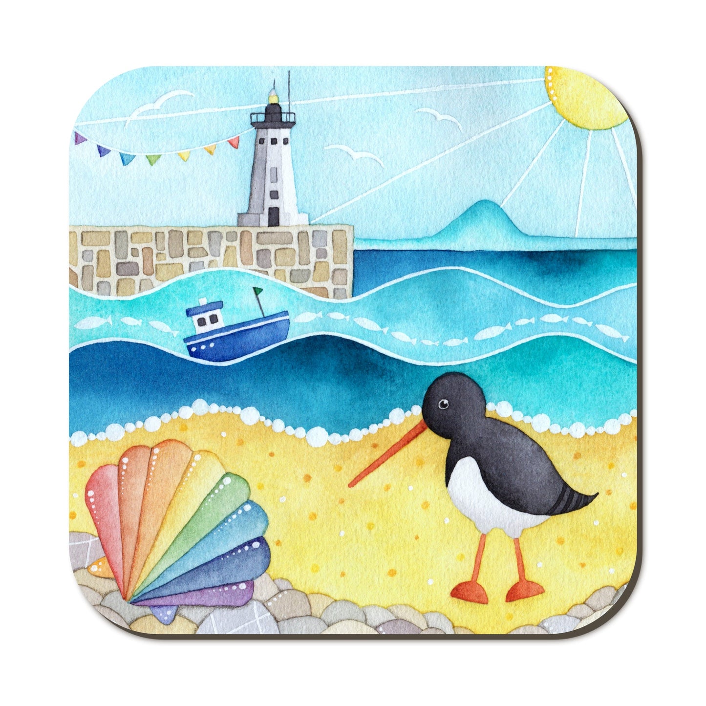 Coaster - Oystercatcher at Anstruther Beach - Seaside Watercolours, East Neuk of Fife - East Neuk Beach Crafts