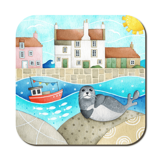 Coaster - Sammy Seal at Pittenweem Harbour - Seaside Watercolours, East Neuk of Fife - East Neuk Beach Crafts