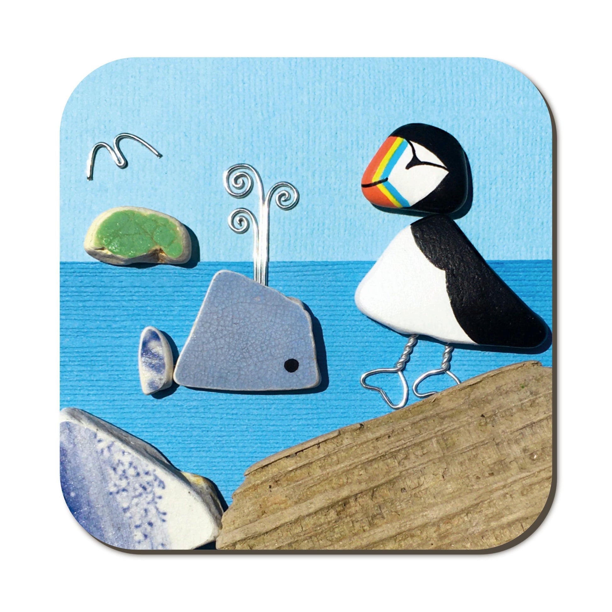 Coaster Set x 4 - Beach Pebble Art - Puffins, Seagulls, Seals, Highland Cows - East Neuk Beach Crafts