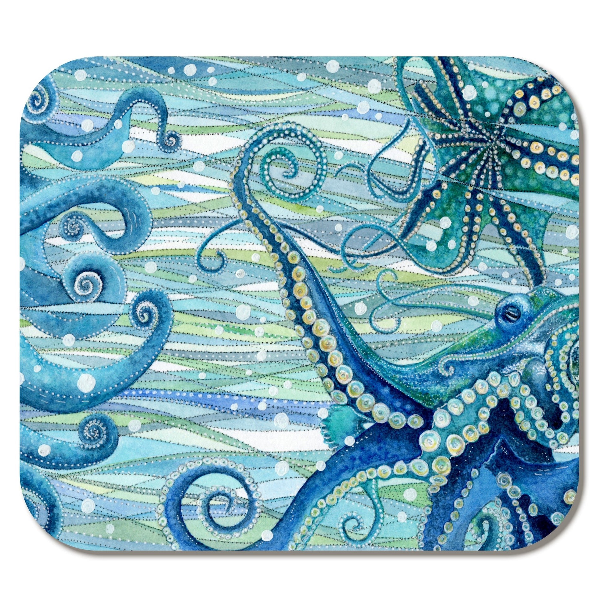 Coaster Set x 4 - Fish and Octopus - Coastal Watercolour Art - East Neuk Beach Crafts