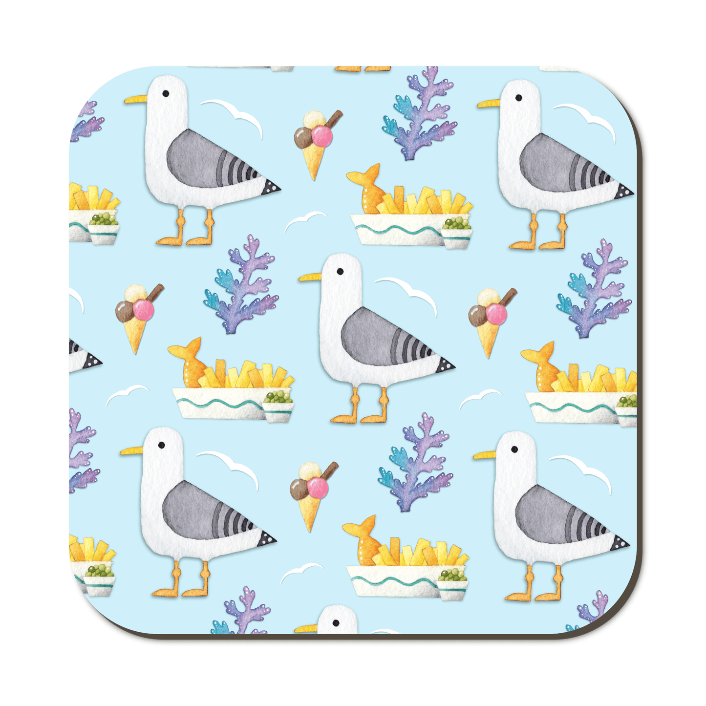 Coaster Set x 4 - Seagull & Puffin - Seaside Watercolour Patterns - East Neuk Beach Crafts