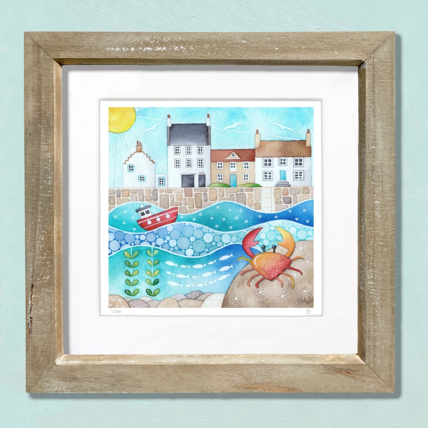 Crail Harbour & Crab Print - Seaside Watercolour Painting - Limited Edition Signed Art - East Neuk Beach Crafts