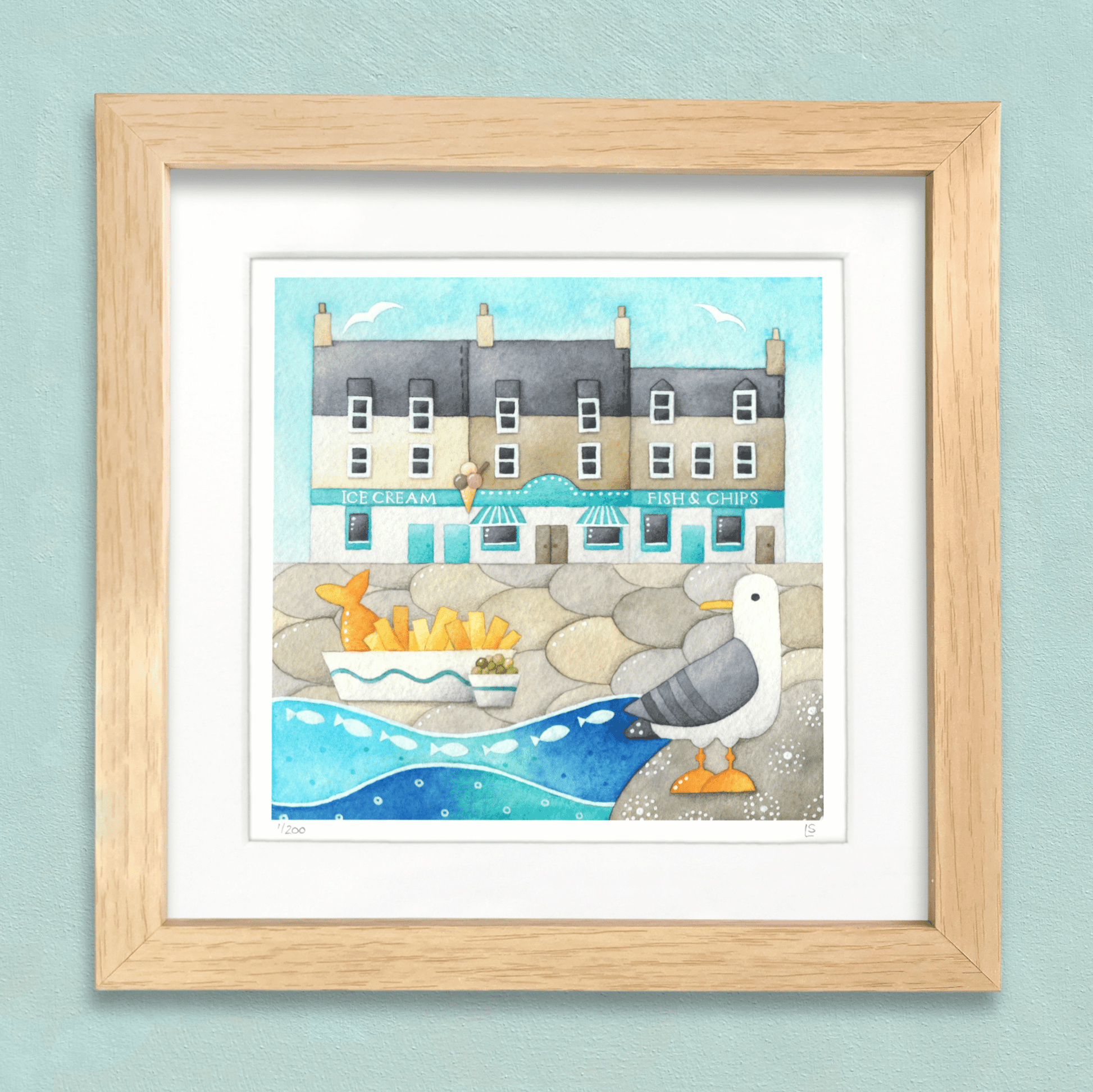 Fish and Chips at Anstruther - Seagull Seaside Watercolour Painting - Limited Edition Signed Print - East Neuk Beach Crafts