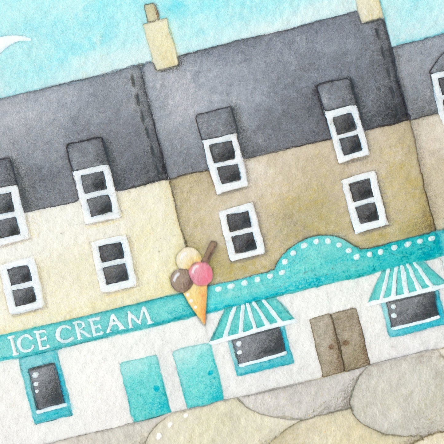 Fish and Chips at Anstruther - Seagull Seaside Watercolour Painting - Limited Edition Signed Print - East Neuk Beach Crafts