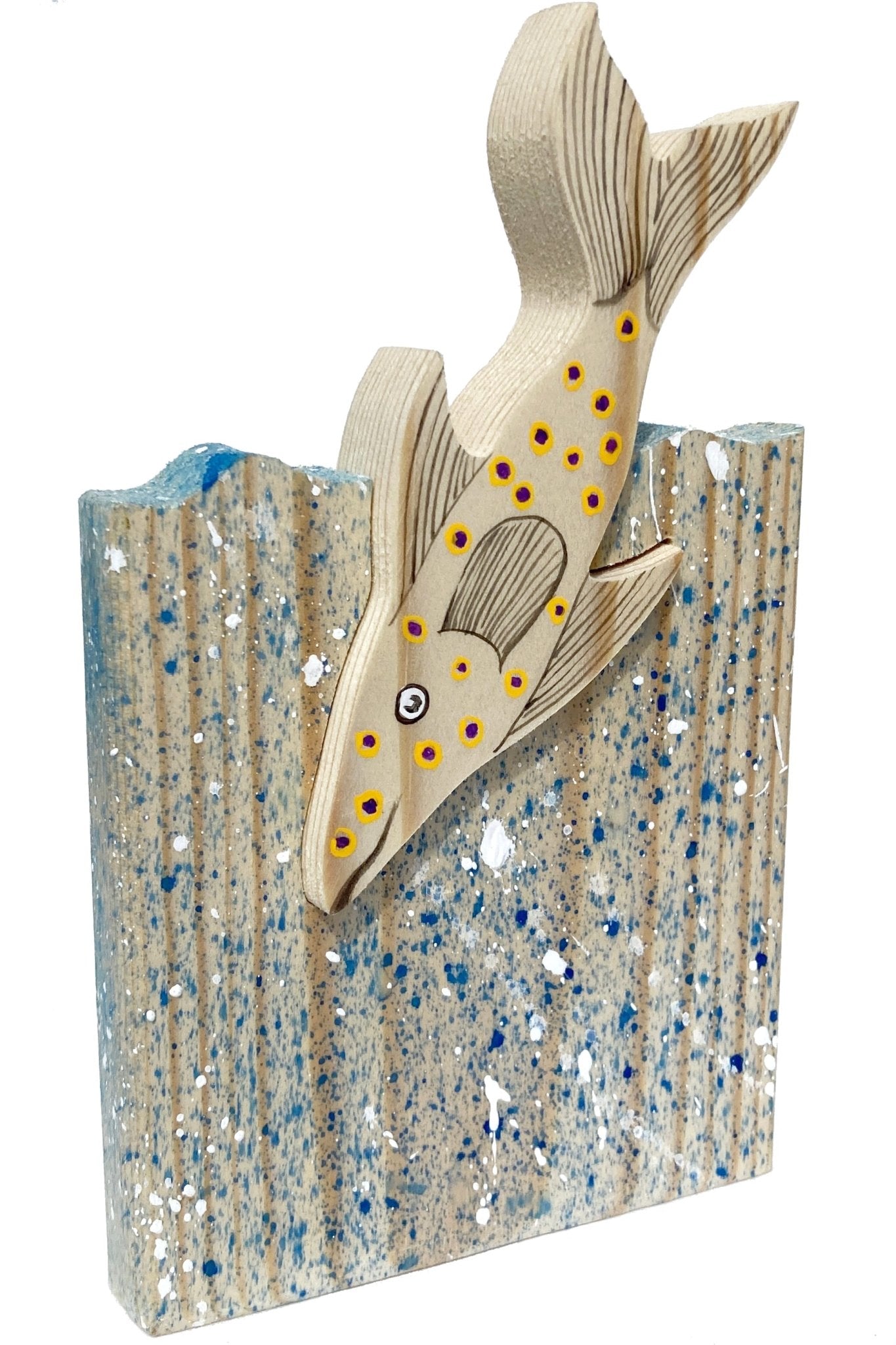 Fish on Wave Wooden Ornament - Interlocking Jigsaw Sculpture - East Neuk Beach Crafts