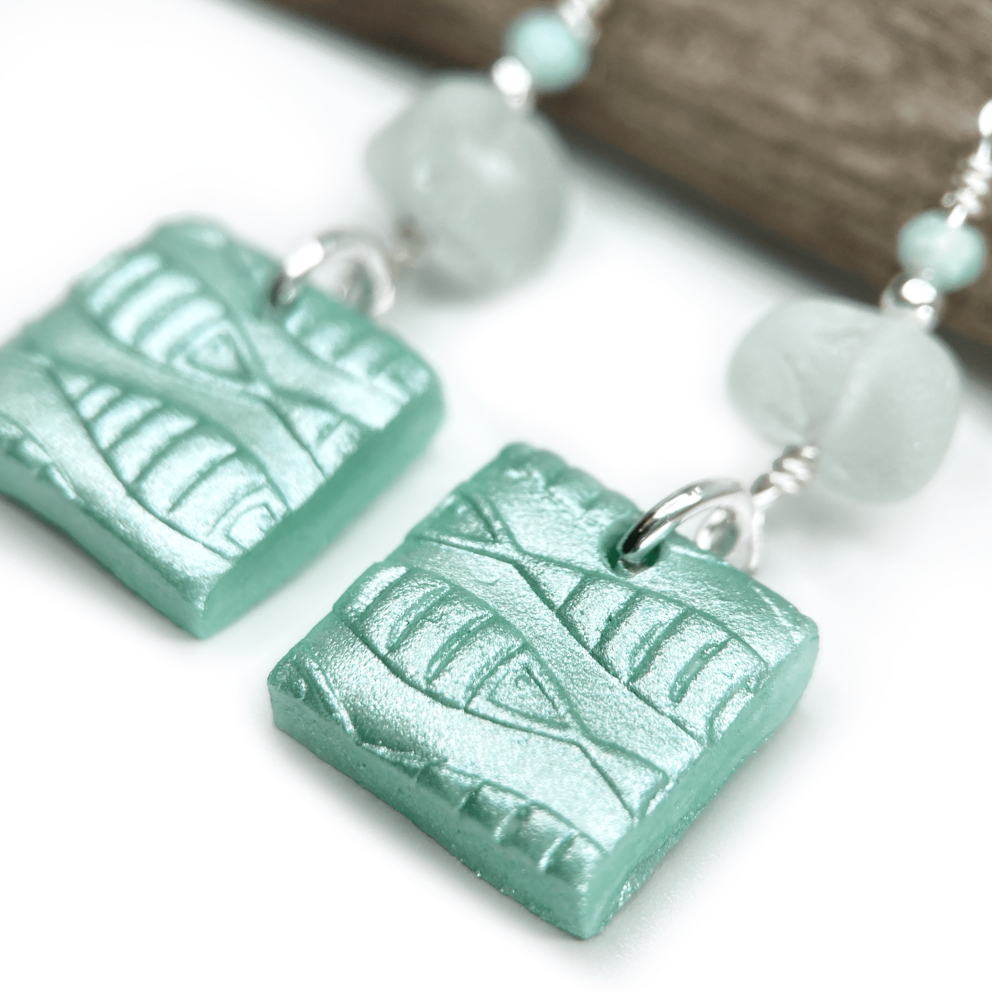 Fish Shoal Dangly Earrings - Green Sea Glass and Amazonite Sterling Silver Earrings - East Neuk Beach Crafts