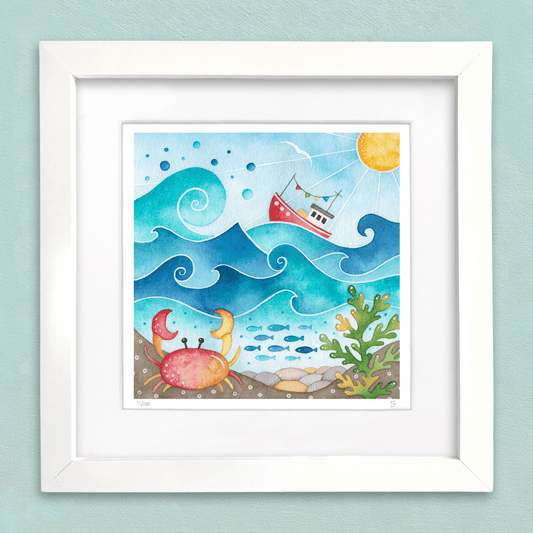 Fishing Boat & Crab Print - Seaside Watercolour Painting - Limited Edition Signed Art - East Neuk Beach Crafts