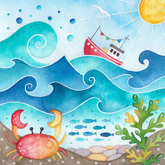 Fishing Boat & Crab Print - Seaside Watercolour Painting - Limited Edition Signed Art - East Neuk Beach Crafts