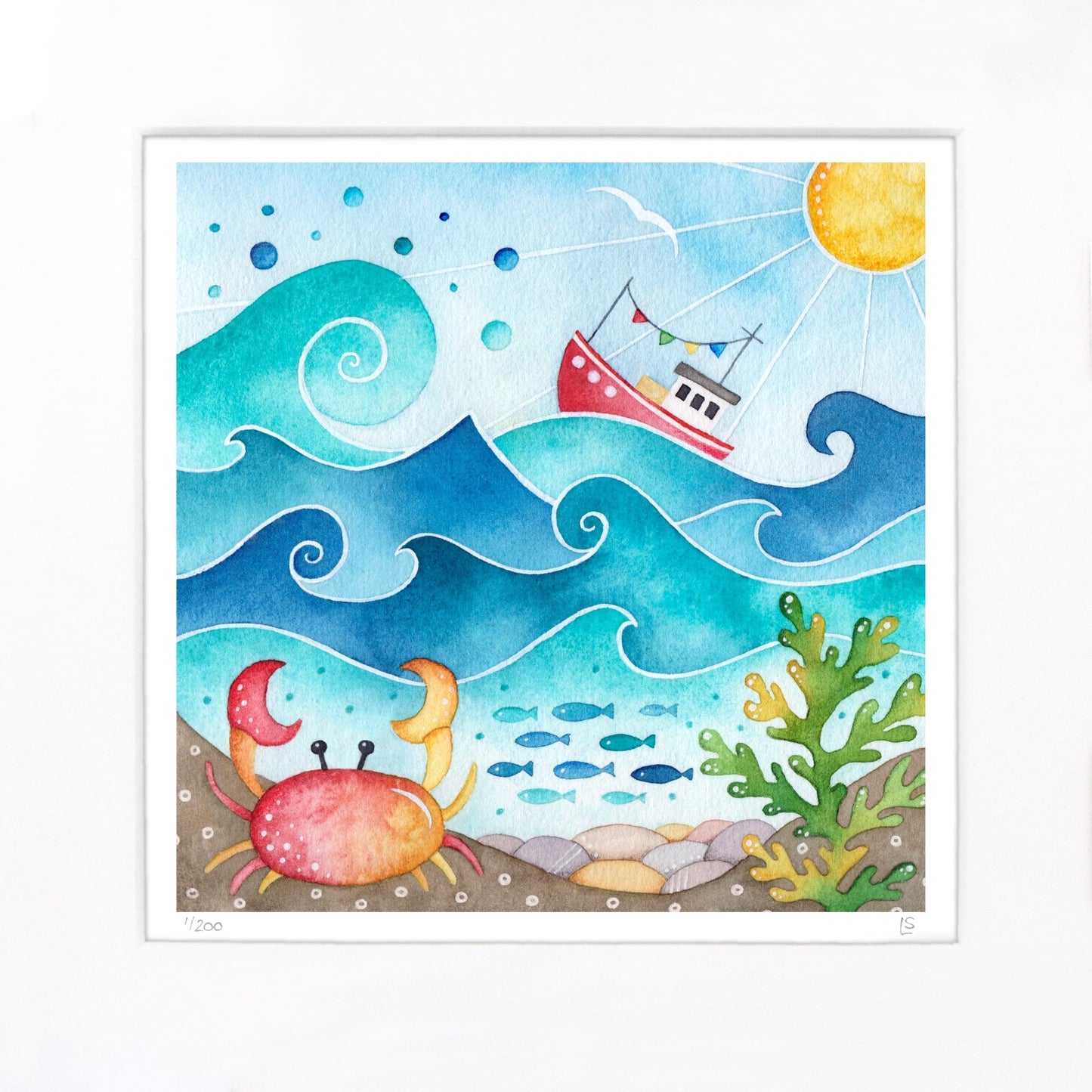 Fishing Boat & Crab Print - Seaside Watercolour Painting - Limited Edition Signed Art - East Neuk Beach Crafts