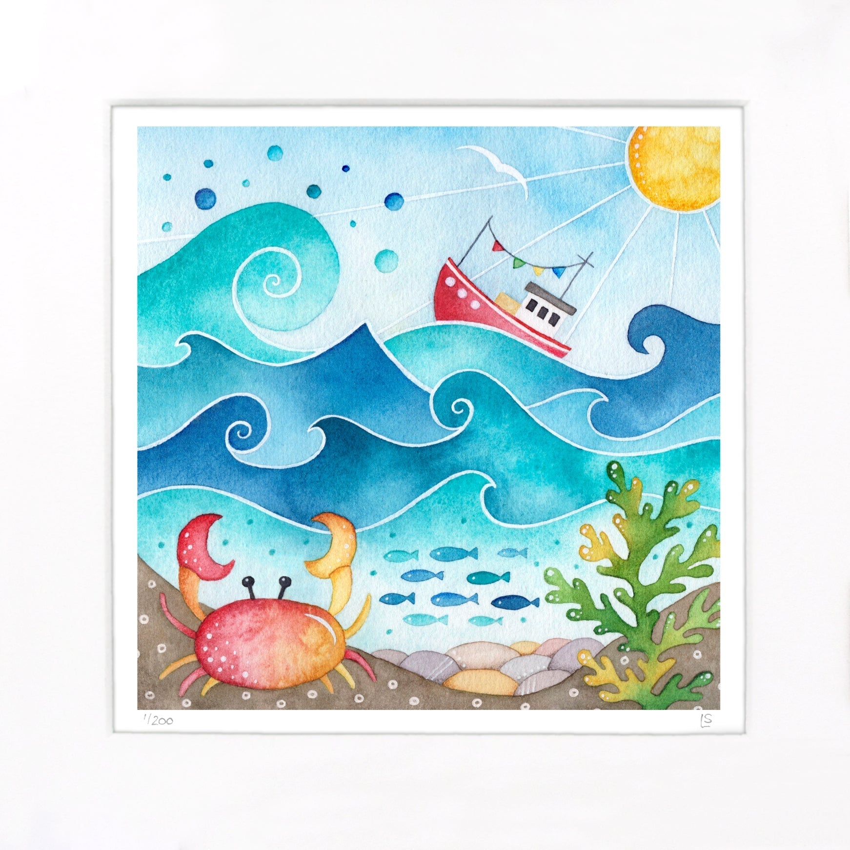 Fishing Boat & Crab Print - Seaside Watercolour Painting - Limited Edition Signed Art - East Neuk Beach Crafts