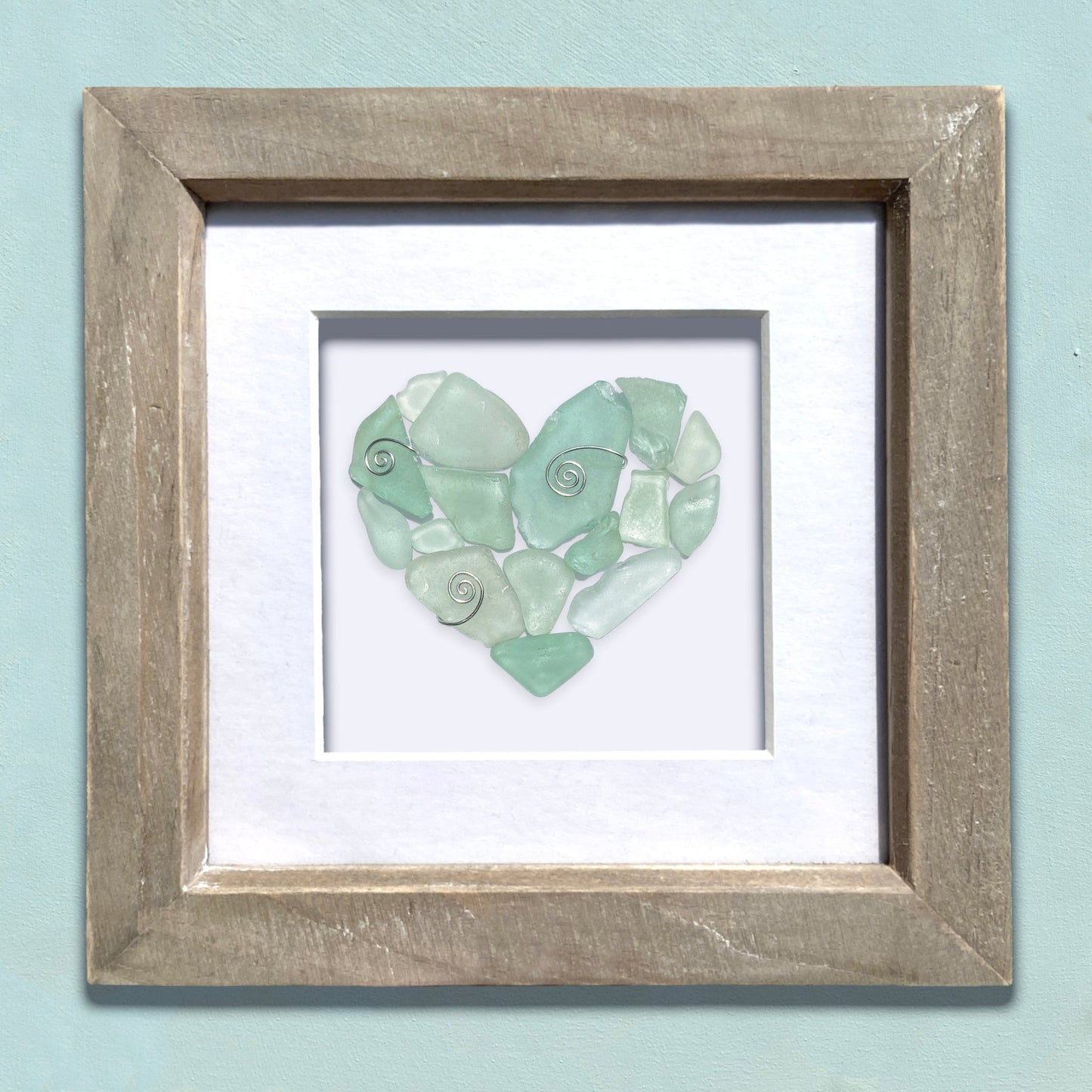 Framed Original Sea Glass Heart Wall Art - Green Scottish Beach Glass Picture - East Neuk Beach Crafts