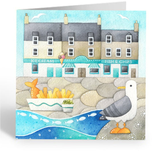 Greetings Card - Fish and Chips at Anstruther - East Neuk of Fife Seaside Paintings - East Neuk Beach Crafts