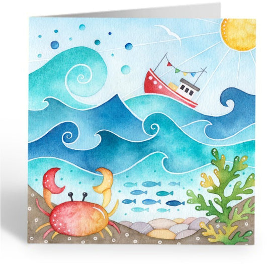 Greetings Card - Fishing Boat and Crab - East Neuk of Fife Seaside Paintings - East Neuk Beach Crafts