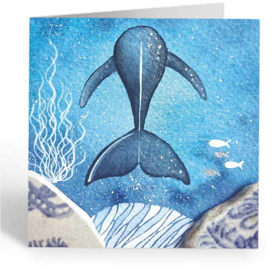 Greetings Card - Indigo Whale - Underwater Watercolour Pebble Art - East Neuk Beach Crafts