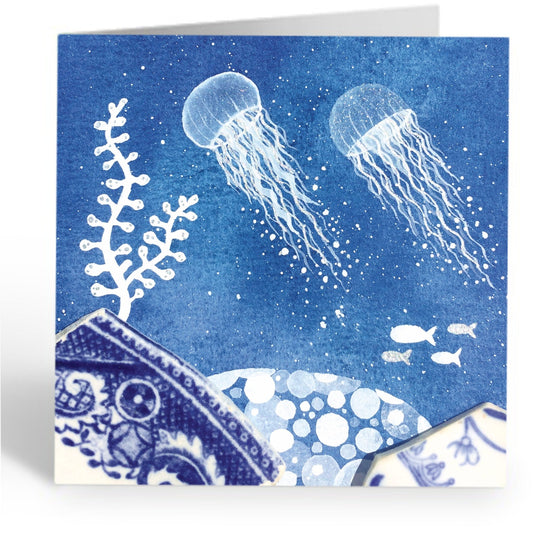 Greetings Card - Luminous Jellyfish - Underwater Watercolour Pebble Art - East Neuk Beach Crafts
