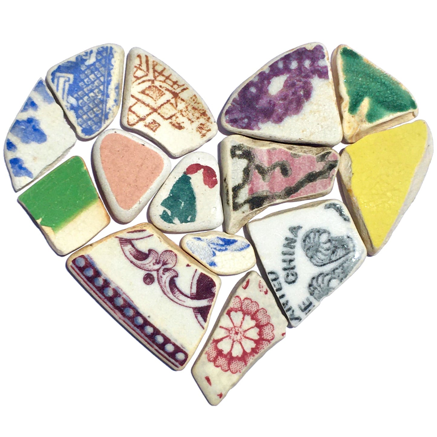 Greetings Card - Multi-Coloured Pottery Love Heart Mosaic - East Neuk Beach Crafts