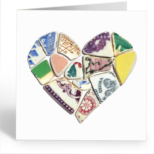 Greetings Card - Multi-Coloured Pottery Love Heart Mosaic - East Neuk Beach Crafts