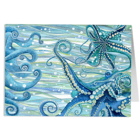 Greetings Card - Octopus Watercolour Painting - Nautical Seaside Art - East Neuk Beach Crafts