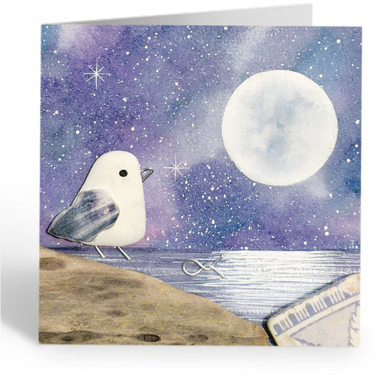Greetings Card - Seagull by Purple Moonlight - Seaside Pebble Art - East Neuk Beach Crafts