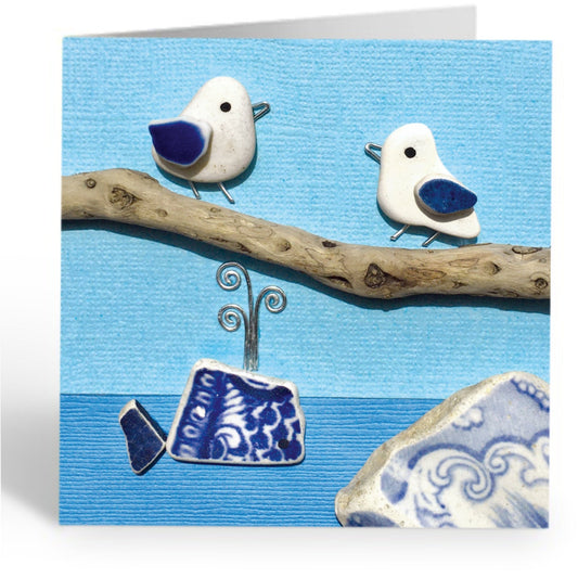 Greetings Card - Seagulls and Whale - Seaside Pebble Art - East Neuk Beach Crafts