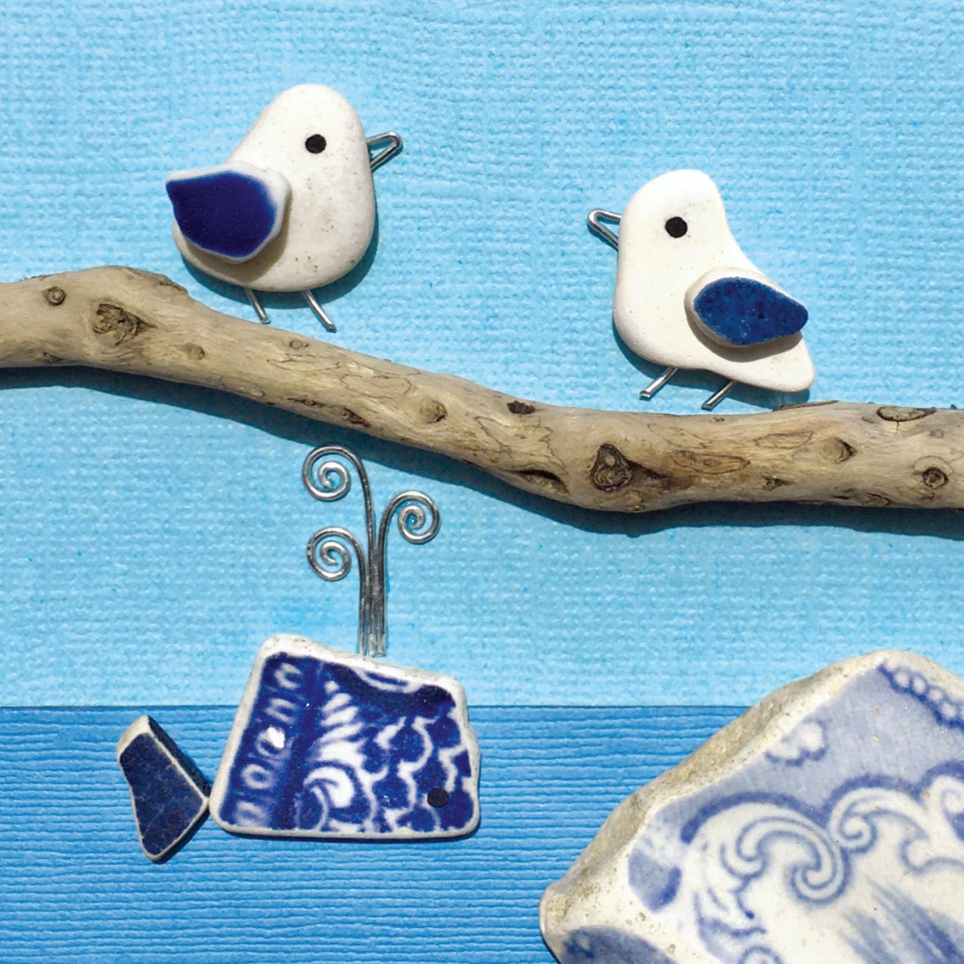 Greetings Card - Seagulls and Whale - Seaside Pebble Art - East Neuk Beach Crafts