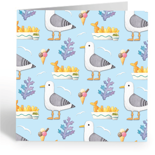 Greetings Card - Seagull's Feast Pattern - Seaside Watercolour Painting - East Neuk Beach Crafts