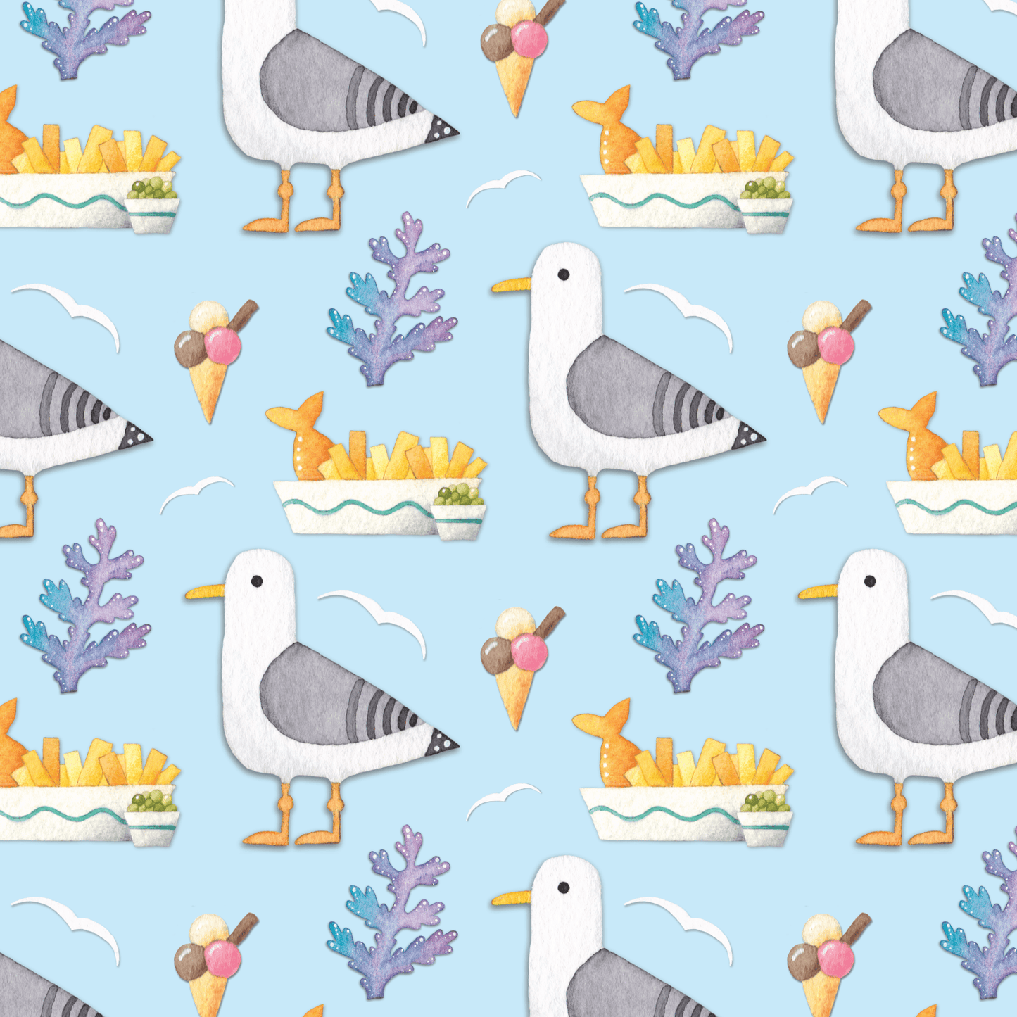 Greetings Card - Seagull's Feast Pattern - Seaside Watercolour Painting - East Neuk Beach Crafts