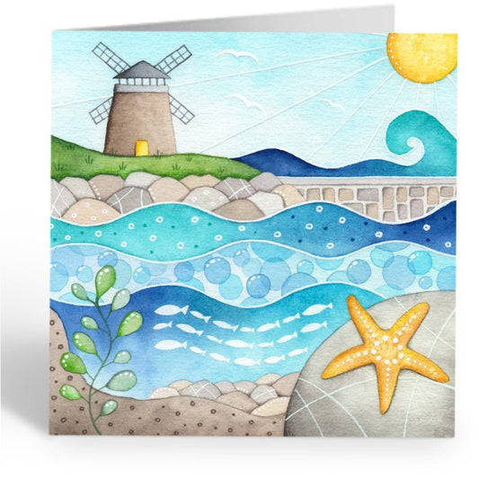 Greetings Card - St Monans Windmill - East Neuk of Fife Seaside Paintings - East Neuk Beach Crafts