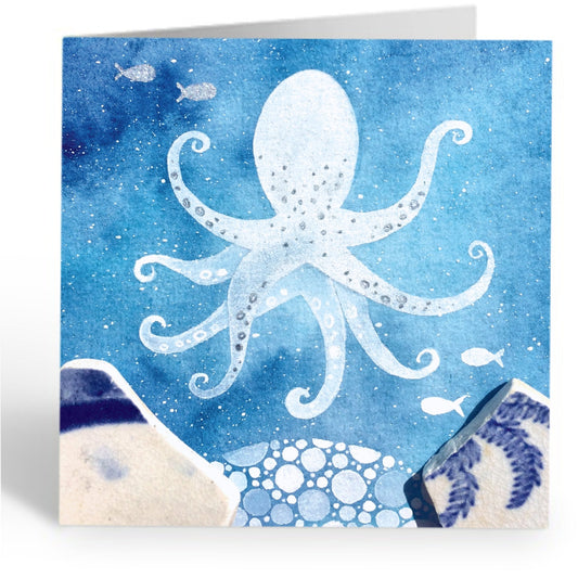 Greetings Card - Swirling Octopus - Underwater Watercolour Pebble Art - East Neuk Beach Crafts