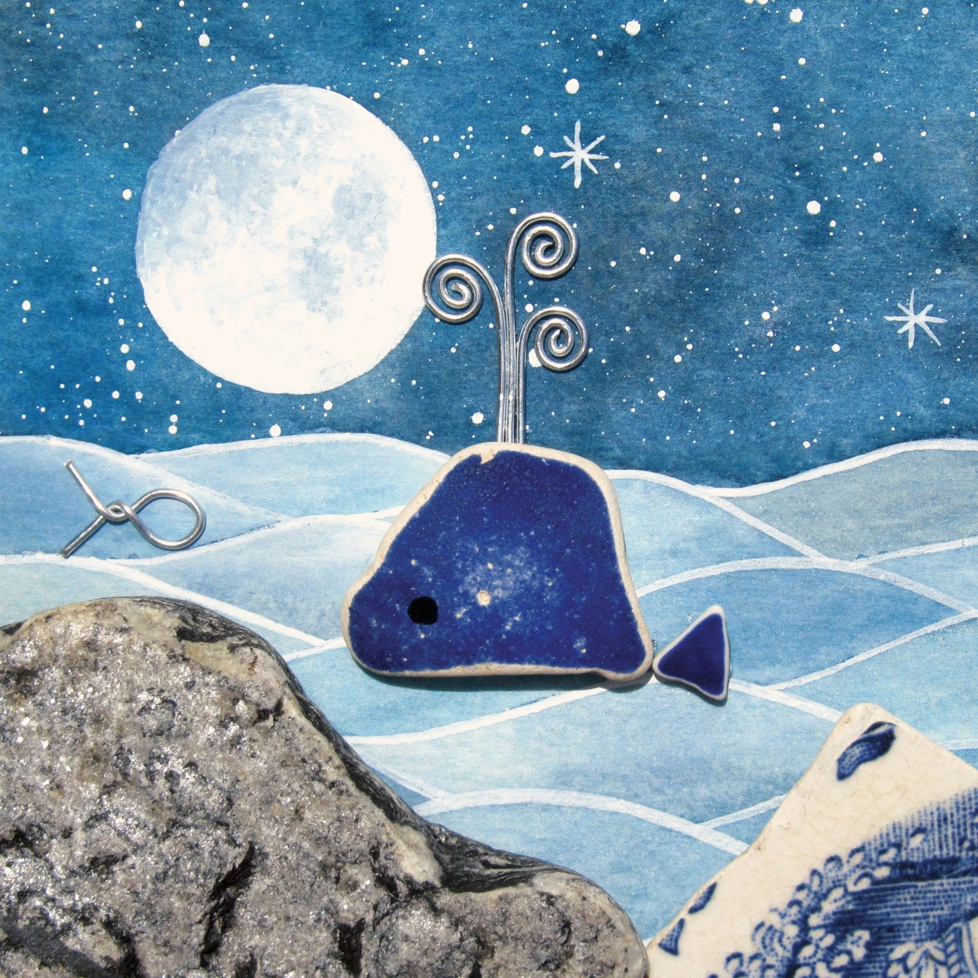 Greetings Card - Whale by Moonlight - Seaside Pebble Art - East Neuk Beach Crafts