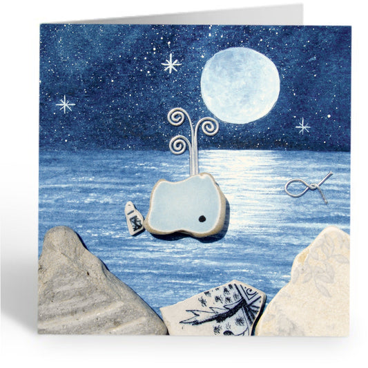 Greetings Card - Whale by Moonlight - Seaside Pebble Art - East Neuk Beach Crafts
