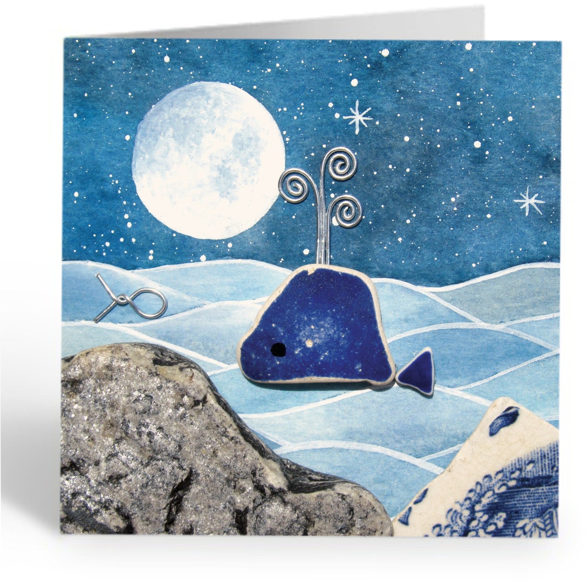 Greetings Card - Whale by Moonlight - Seaside Pebble Art - East Neuk Beach Crafts