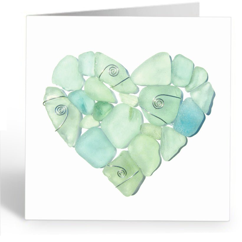 Greetings Cards (Pack of 4) "Love Hearts" Sea Glass & Pottery Mosaics - East Neuk Beach Crafts