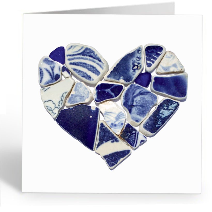 Greetings Cards (Pack of 4) "Love Hearts" Sea Glass & Pottery Mosaics - East Neuk Beach Crafts