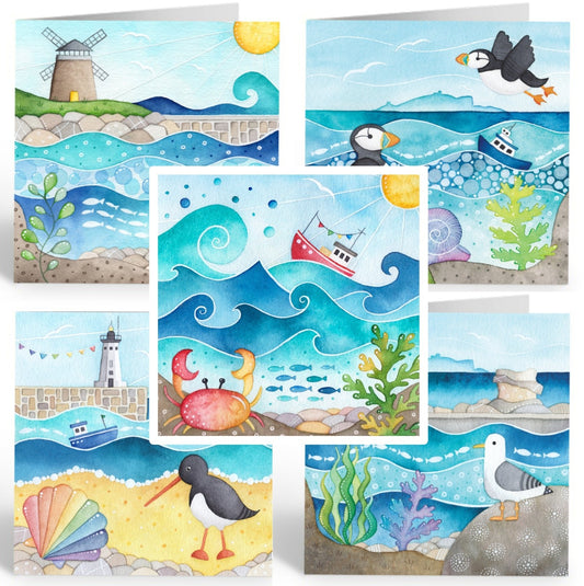 Greetings Cards (Pack of 5) - Seaside Art - Watercolour Paintings - East Neuk of Fife - East Neuk Beach Crafts