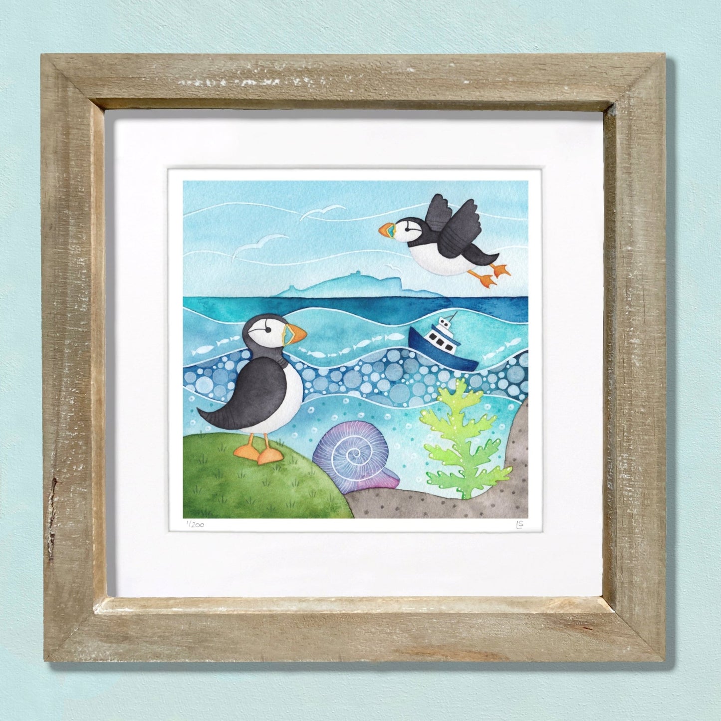 Isle of May Puffins Print - Seaside Watercolour Painting - Limited Edition Signed Art - East Neuk Beach Crafts