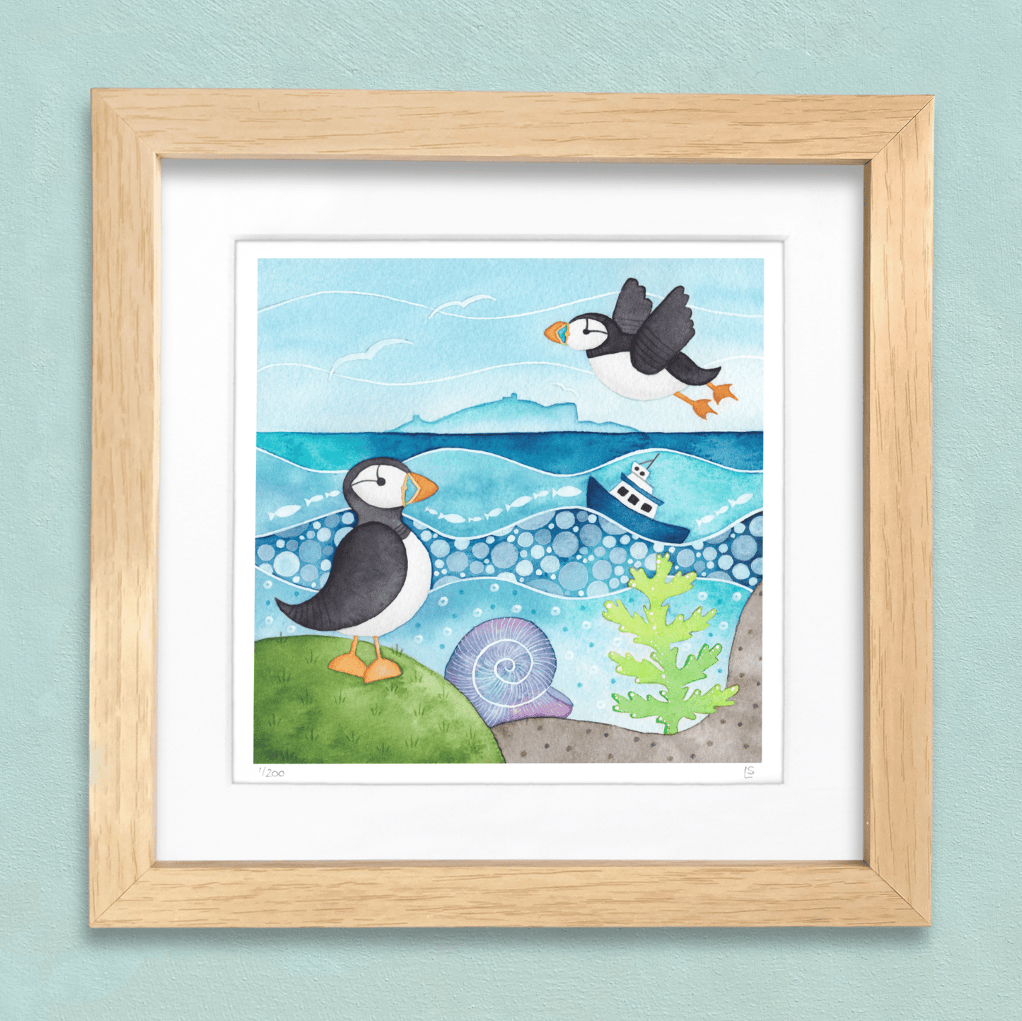 Isle of May Puffins Print - Seaside Watercolour Painting - Limited Edition Signed Art - East Neuk Beach Crafts