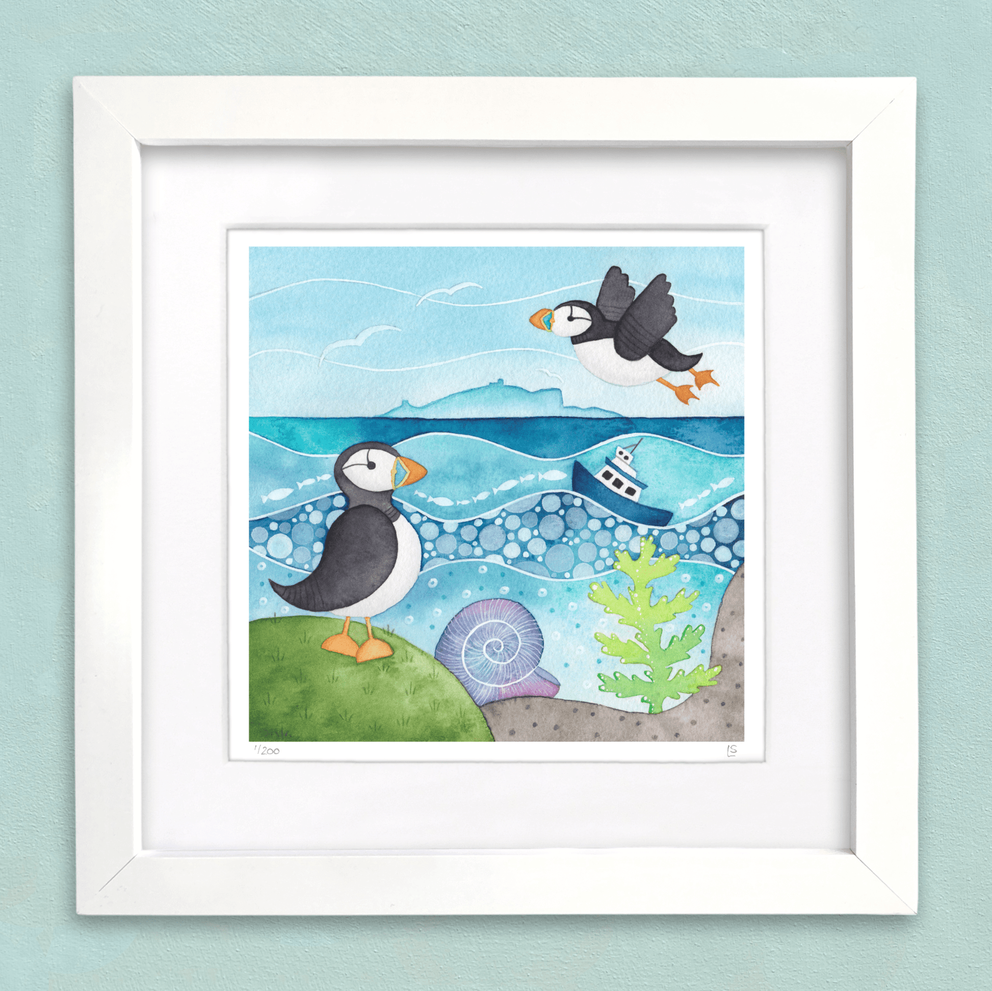 Isle of May Puffins Print - Seaside Watercolour Painting - Limited Edition Signed Art - East Neuk Beach Crafts