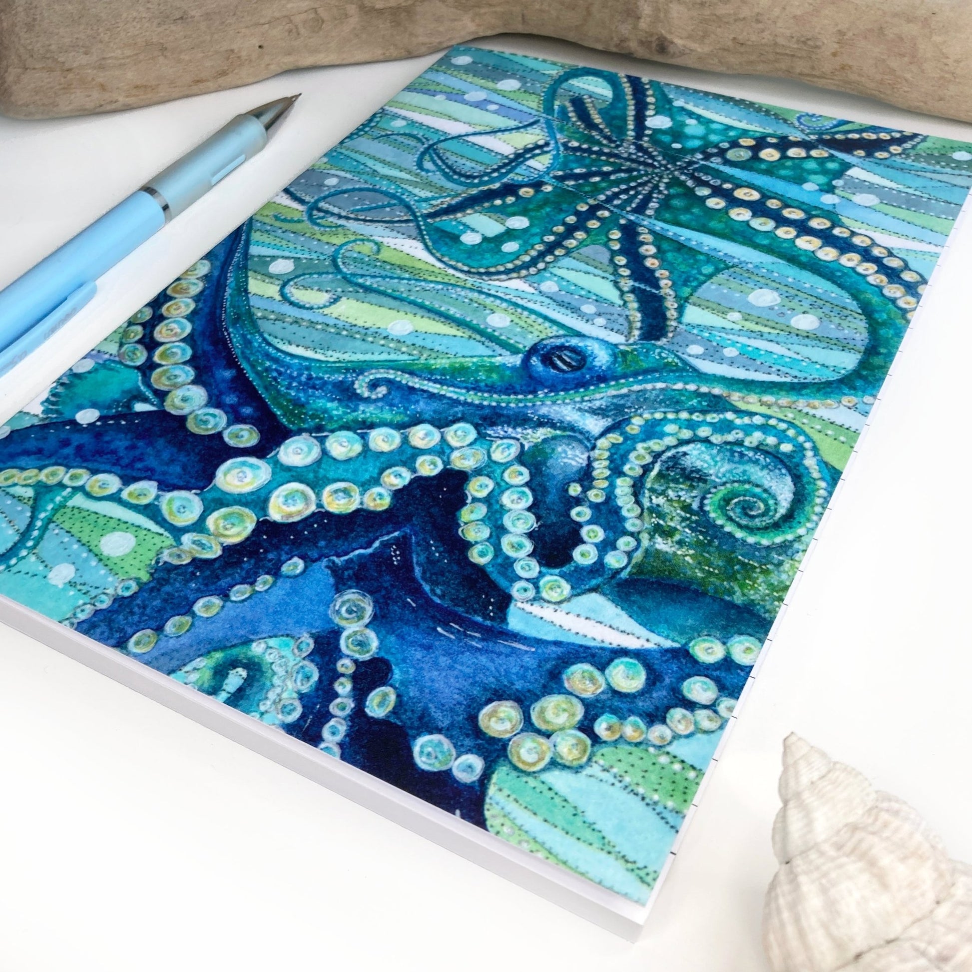 Large Notebook Set x2 - Octopus and Fish Bundle - A5 Pocket Notepads with Lined Paper - East Neuk Beach Crafts