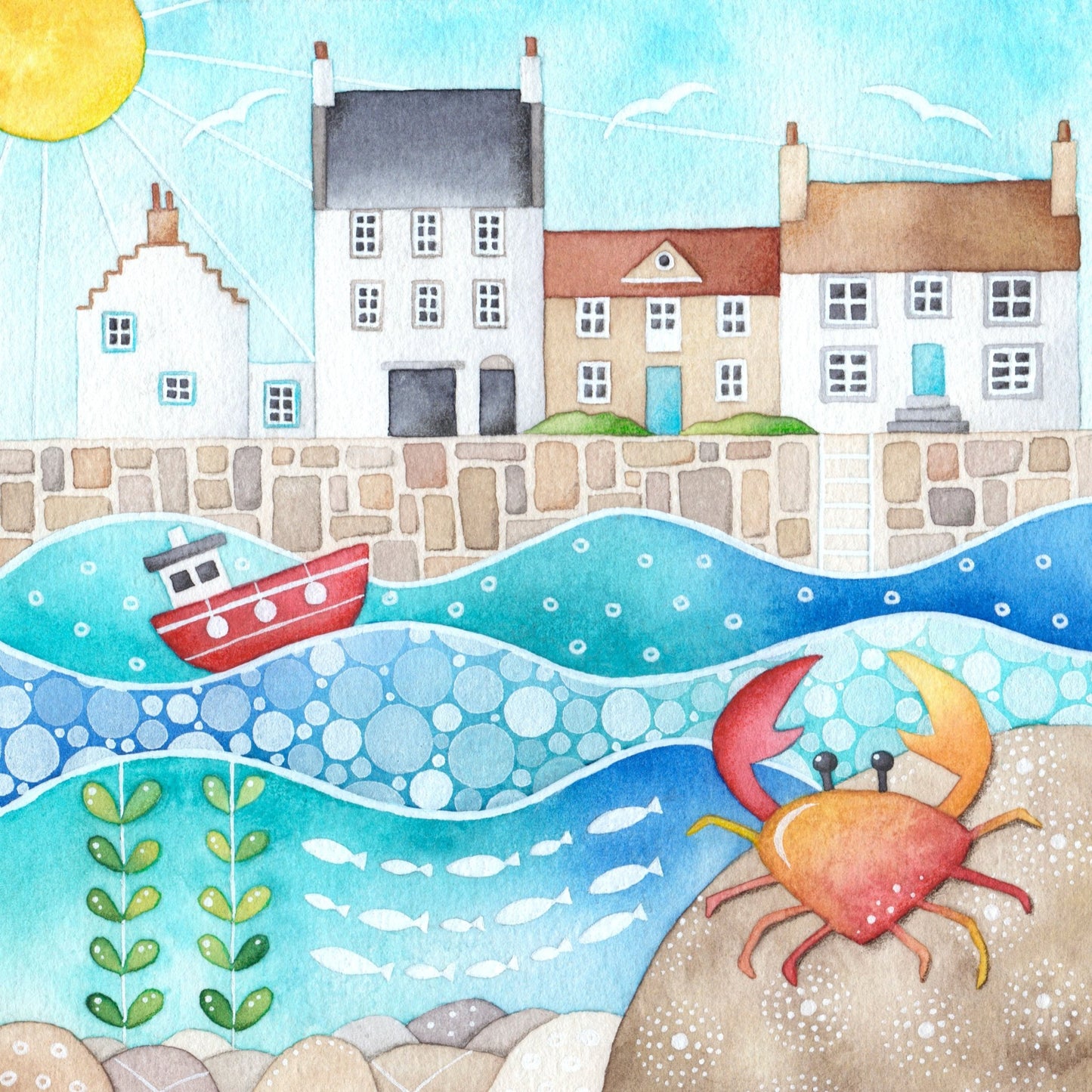 Mug - Crail Harbour & Crab - Seaside Watercolours, East Neuk of Fife - East Neuk Beach Crafts