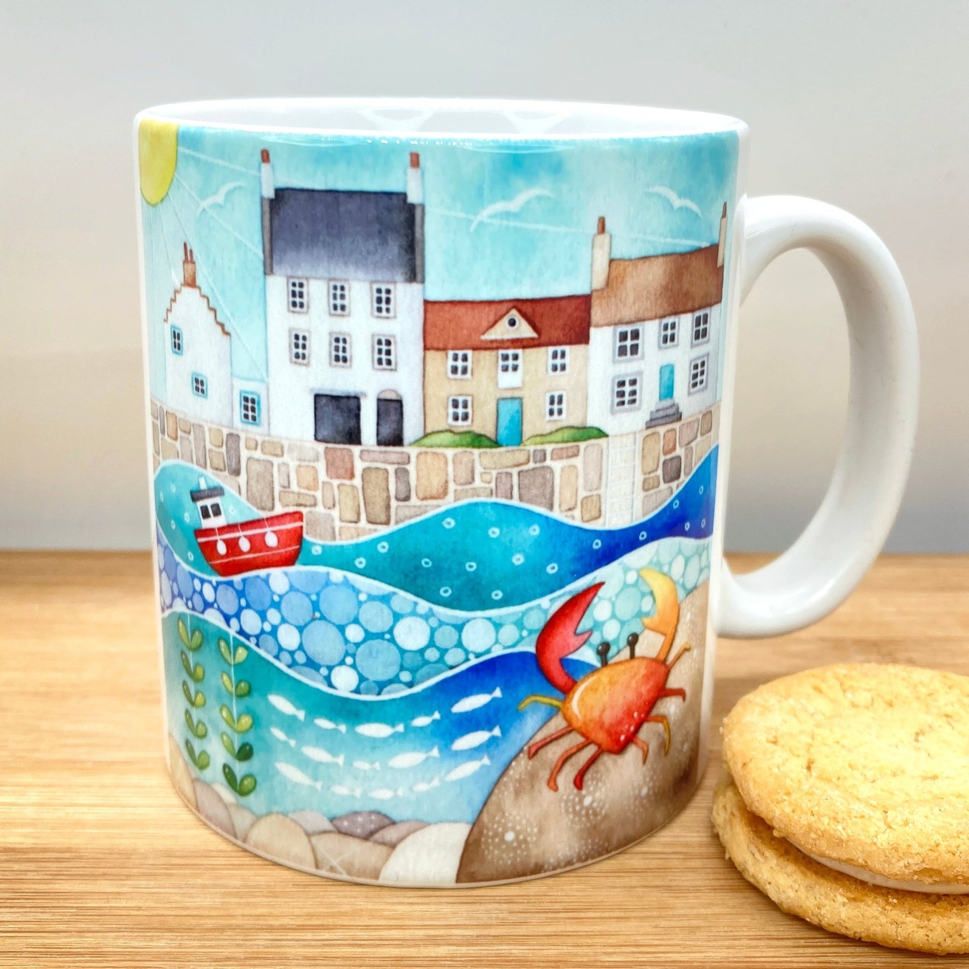 Mug - Crail Harbour & Crab - Seaside Watercolours, East Neuk of Fife - East Neuk Beach Crafts