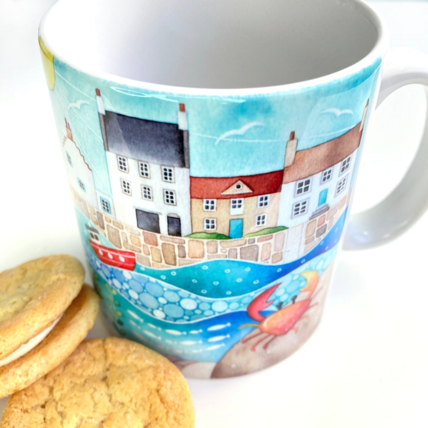 Mug - Crail Harbour & Crab - Seaside Watercolours, East Neuk of Fife - East Neuk Beach Crafts