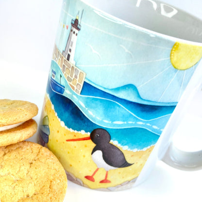 Mug - Oystercatcher at Anstruther beach - Seaside Watercolours, East Neuk of Fife - East Neuk Beach Crafts