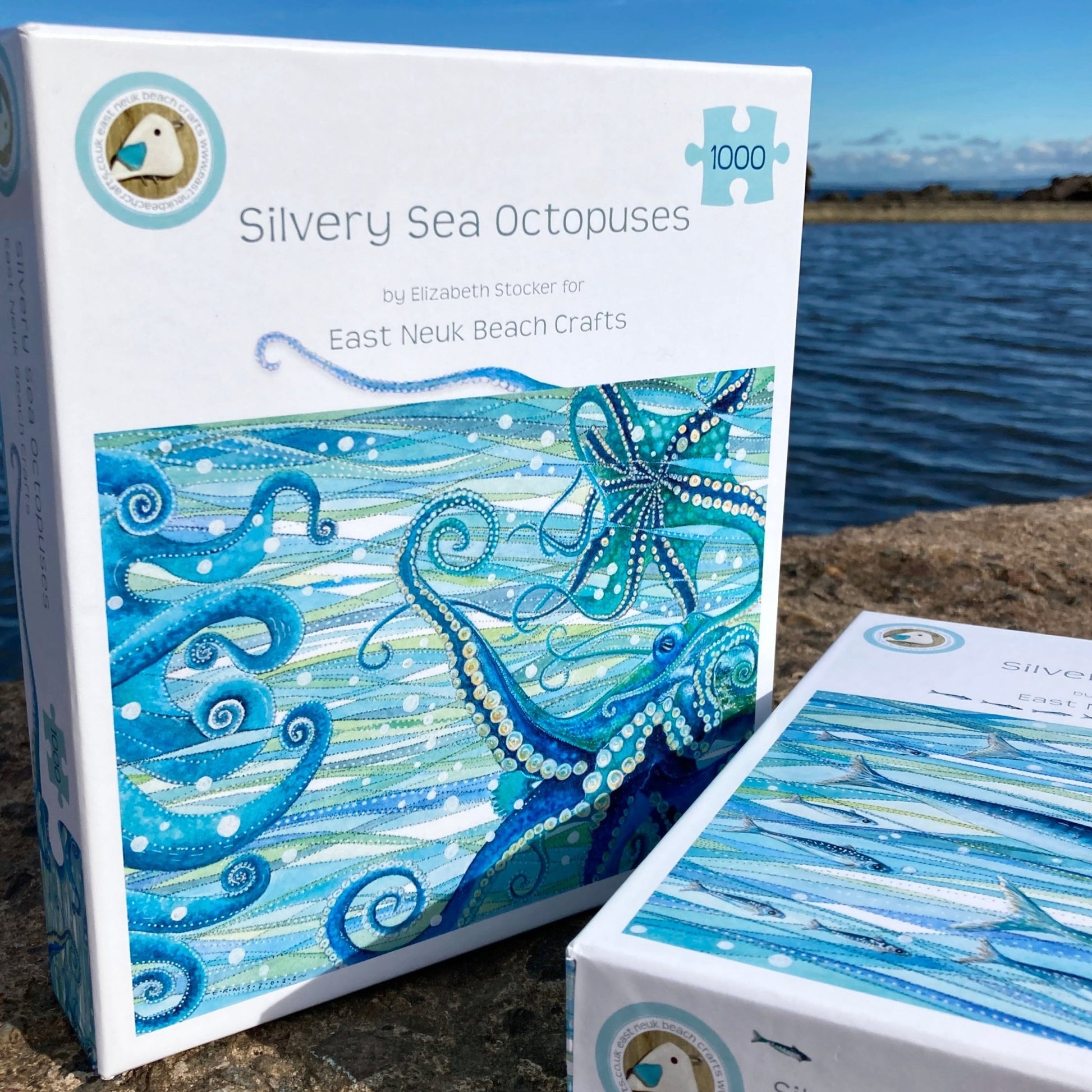 Octopus - Seaside Jigsaw Puzzle 1000 pieces - Silvery Seas - Coastal Art by Elizabeth Stocker - East Neuk Beach Crafts