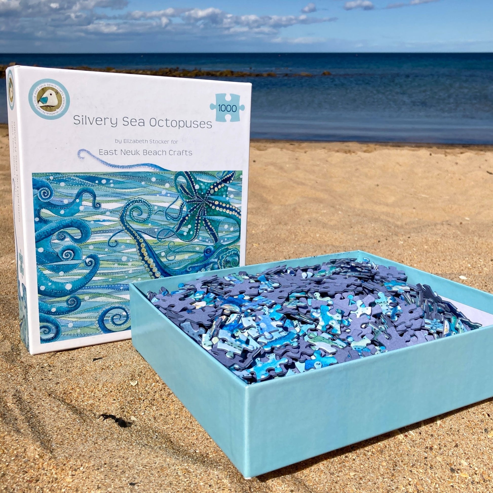 Octopus - Seaside Jigsaw Puzzle 1000 pieces - Silvery Seas - Coastal Art by Elizabeth Stocker - East Neuk Beach Crafts